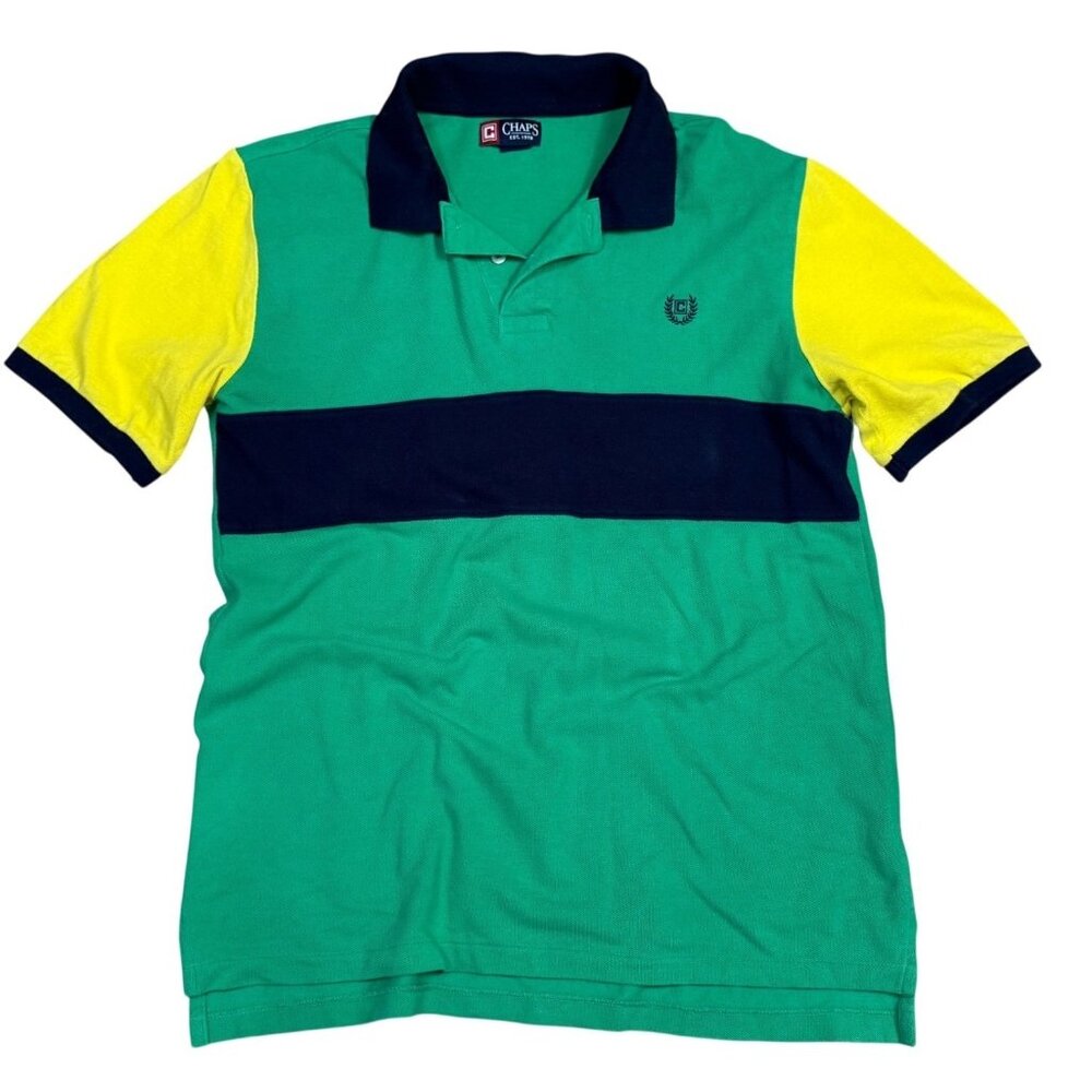 Chaps Youth XL Green/Yellow/Navy Short Sleeve Color Block Polo Shirt